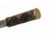 DM1299 Couteau Damas Celtic Triquetra Seax Lame Acier 256 Couches Etui Cuir - Livraison Gratuite 