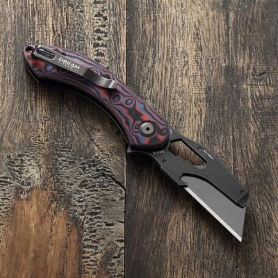 DTK4518MR — Couteau Dreamtech D4518 Lame SK5 60-62 HRC Trapèze Manche Micarta Bleu Rouge Button Lock Chasse Bushcraft  - Livraison Gratuite