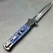 Lot de 3 EE10A96BL Couteau ElitEdge Stiletto | Lame Spear Point Acier 420C | Manche Black Stainless & Blue G10 Linerlock - Livraison Gratuite