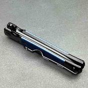 Lot de 3 EE10A96BL Couteau ElitEdge Stiletto | Lame Spear Point Acier 420C | Manche Black Stainless & Blue G10 Linerlock - Livraison Gratuite