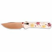 J1960MWH Couteau CJRB Bolt Lame Acier AR-RPM9 Rose Gold Manche G10 Snowfall Blanc Flocons Rouge Or Clip – Livraison Gratuite
