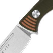 KI1097A1 Couteau Kizer Evenki 1 1097A1 - Lame Drop Point Acier AEB-L - Manche G10 Vert & Orange - Housse Kydex - Livraison Gratuite