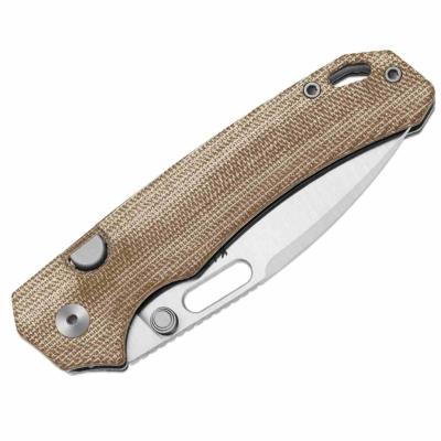 KIV3802BDA1 Couteau Kizer Outposter | Lame Acier Nitro-V | Manche Norplex UltreX Micarta Brown | Button Lock | Livraison Gratuite