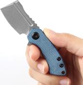 KT3030M1 — Couteau Kansept Mini Korvid Lame Acier 154CM 59-61 HRC Stonewash Cleaver Manche Micarta Toile Bleu Linerlock Clip Livraison Gratuite