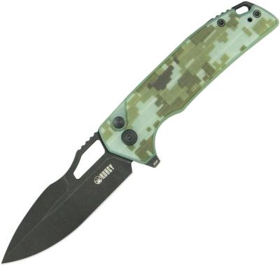 KUB316M — Couteau Kubey RDF Lame Acier 14C28N 60-62 HRC Black SW Drop Point Manche G10 Camo Button Lock Clip - Livraison Gratuite