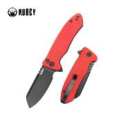 KUB336H Couteau KUBEY Creon Lame Acier AUS-10 Blackwash Manche G10 Rouge Button Lock - Livraison Gratuite