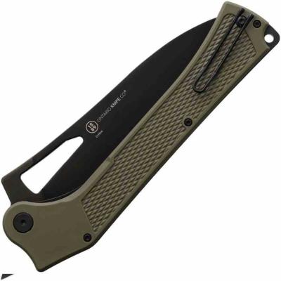 ON4325 Ontario Camp Plus EDC – Couteau Lame Cleaver Acier 420 Noire | Manche Nylon Vert | Liner Lock | Clip - Livraison Gratuite 