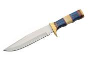PA203457 Couteau Sailor's Delight Hunter Lame Acier Satinée Manche Bois Bleu Garde en Laiton Etui Cuir - Livraison Gratuite