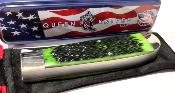 QGPSB206L Couteau Queen Cutlery 2 Lames Lame Clip/Spey Acier 1095 Manche Os Vert Liner Lock - Livraison Gratuite