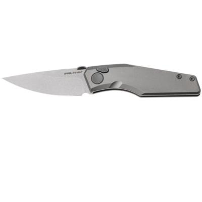 RS7141T2 Couteau Pliant de Poche Real Steel Spectrum Lame Acier VANAX Stonewash Manche Titane Gris Button Lock - Livraison Gratuite