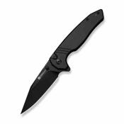 S250681 SENCUT Selkyris | Couteau Lame Wharncliffe Acier D2 Black Stonewashed | Manche Black Alu Button Lock - Livraison Gratuite