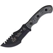 TPTBT040 Couteau Fixe TOPS Mini Tom Brown Tracker Lame Acier 1095 Dos Scie Manche Micarta Lin Noir USA - Livraison Gratuite