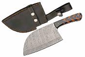 DM1432 Couteau Braided Cleaver | Lame Acier damas Cleaver | Manche Plaquettes Blue/Marron Housse Cuir | Livraison Gratuite