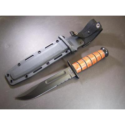 Couteau Ka Bar USMC Fighting Knife Acier Carbone 1095 Serrated Manche Cuir Etui Kydex Made In USA KA5018 - Free Shipping