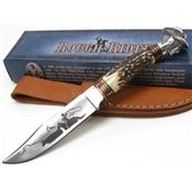 Couteau Rough Rider Bone Cowboy Manche Os avec Tête Etui Cuir RR1630 - Livraison Gratuite