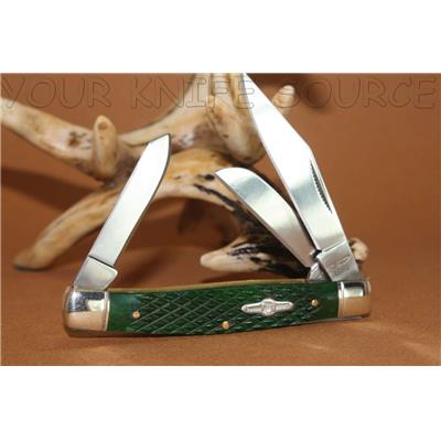 Couteau Canif Rough Rider Knives Green Gunstock Stockman NM Knife RR587 Manche en Os Couteau 3 lames