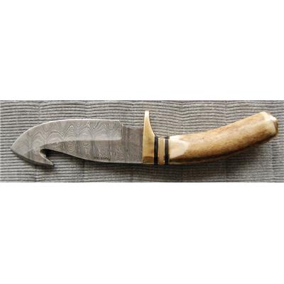 Couteau Lame en DAMAS avec CROCHET pour dépouiller Manche en BOIS DE CERF Couteau de Chasse DM1008 - Free Shipping