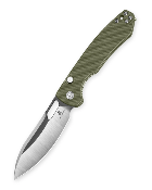 BTKMK05C — Couteau Bestechman Firebird Lame Acier D2 Drop Point Satin + Black PVD Manche Plaquettes G10 Vert OD Button Liner Lock Thumb Hole - Livraison Gratuite