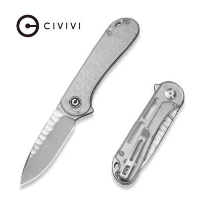 CIVC18062AM1 — Couteau CIVIVI Elementum Lame Acier Nitro-V Drop Point Satinée Rock-Grind Manche Lexan Transparent Poli Flipper Liner Lock - Livraison Gratuite
