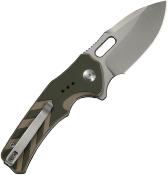 CIVC240662 — Couteau Civivi Vexron Lame Acier 14C28N 58-60 HRC Stonewash Drop-Point Manche G10 Vert et Tan Button Lock - Livraison Gratuite