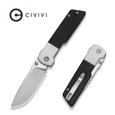 CIVC25035C1 — Couteau de poche CIVIVI Zygon Lame Acier Nitro-V Drop Point Satiné Manche G10 Blanc et Noir Top Crossbar Lock Livraison Gratuite
