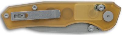 CMB18F — Couteau CMB Made Knives Explorer Lame Acier Sandvik 14C28N Drop Point Sablé Manche PEI Ambre Axis Lock - Livraison Gratuite