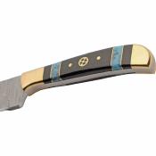 DM1428 Couteau Skinner | Lame Acier damas Drop Point | Manche Résine Black Turquoise | Housse cuir | Livraison Gratuite