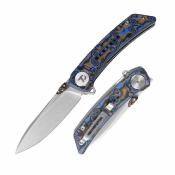 DTK3610MBL Dreamtech Linerlock Micarta Blue | Lame Drop Point Acier 14C28N Sandvik Satin | Manche Micarta Clip - Livraison Gratuite