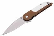 FKCDF020 Couteau Finch Devil’s Finger Claymore Lame Acier 14C28N Satin Stonewash Manche G10 Brown/White Linerlock – Livraison Gratuite