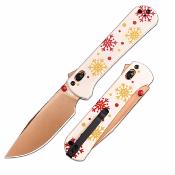 J1960MWH Couteau CJRB Bolt Lame Acier AR-RPM9 Rose Gold Manche G10 Snowfall Blanc Flocons Rouge Or Clip – Livraison Gratuite