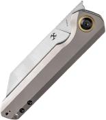 K1028A4 — Couteau Kansept Bulldozer Lame Acier CPM-20CV Stonewash Drop Point Manche Titane Anodisé Bronze Frame Lock Clip Livraison Gratuite