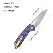 KUB291S Couteau KUBEY Vagrant Purple Lame Acier M390 Sandblast IKBS - Livraison Gratuite