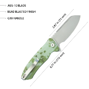 KUB336J Couteau Pliant Kubey Creon Camo Button Lock Manche G-10 Lame Reverse Tanto Acier AUS-10 - Livraison Gratuite