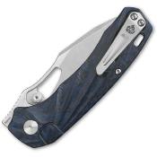QS146B1 — Couteau QSP Knife Hornbill Lame Acier S35VN 59-61 HRC Stonewash Drop-Point Manche Fibre de Carbone Bleue Sculptée Linerlock - Livraison Gratuite