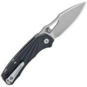 QS146B1 — Couteau QSP Knife Hornbill Lame Acier S35VN 59-61 HRC Stonewash Drop-Point Manche Fibre de Carbone Bleue Sculptée Linerlock - Livraison Gratuite