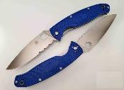 SC142PSBL — Couteau Spyderco Resilience Lame Acier CPM-S35VN Drop Point Partiellement Dentelée Satinée Manche FRN Bleu Liner Lock - Livraison Gratuite