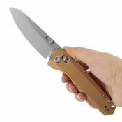 T1105V8 Couteau TENABLE Beaver Lame Acier Nitro-V Stonewashed Manche Aluminium Bronze Cross Bar Lock - Livraison Gratuite