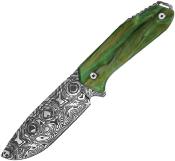 TKF502GNCS — Couteau Takumitak Lame Acier 3Cr13 Drop Point Motif Damas Gravé Acide Manche Résine Verte Phosphorescente Housse Nylon - Livraison Gratuite