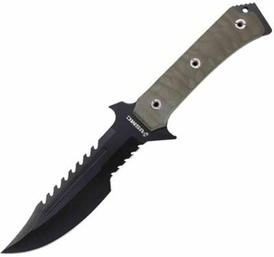 USMC USMFIX3006GN | Couteau Fixe Tactique | Lame Acier 3Cr13MoV Partiellement Dentée | Manche G10 Green | Étui Nylon - Livraison Gratuite