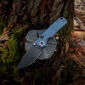 VOSA2627 — Couteau Vosteed Porcupine Lame Acier Sandvik 14C28N Drop Point Stonewash Noir Manche G10 Bleu Top Linerlock - Livraison Gratuite