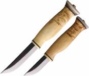 WJ23KVS Lot 2 Couteau Wood Jewel Lames Acier Carbone Manche Bouleau/Renne Housse Cuir Finlande | Livraison Gratuite