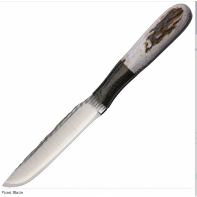 Couteau Anza Fixed Blade Lame Carbone Manche Micarta/Corne d'Elan Etui Cuir Made In USA AZ108E - Free Shipping