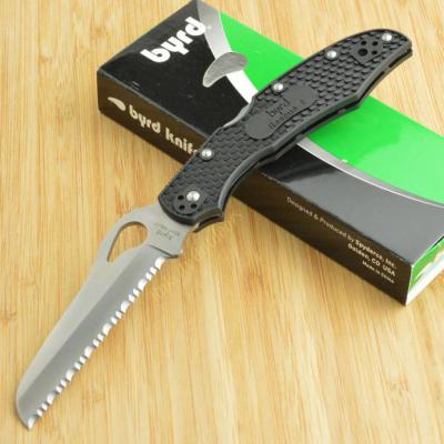 Couteau Spyderco Byrd Cara Cara 2 Rescue Lame Acier 8Cr13MoV Serrated Manche FRN BY17SBK2 - Free SHipping