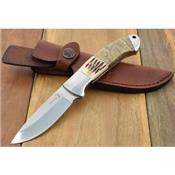 Couteau De Chasse Bush Craft Lame Acier 440 Manche Os & Bois Etui Cuir ER533 - Free Shipping