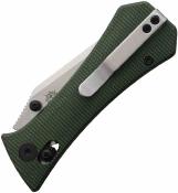 AUX005GRN Couteau Auxiliary Manufacturing Coffin | Lame Tanto Acier 14C28N Sandvik Stonewash | Manche Green Canvas Micarta Crossbar Lock - Livraison Gratuite