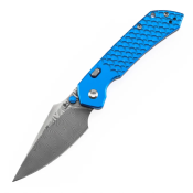 B1034H9 — Couteau Tenable Fenrir Lame Acier Damas Blackwash Harpoon Manche Aluminium Bleu Texture Fishscale Top Liner Lock Livraison Gratuite
