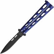 BC115BL Bear & Son Butterfly – Couteau Papillon Balisong Lame Acier Inox 440 Drop Point Noire Manche Alliage Bleu Latch USA – Livraison Gratuite