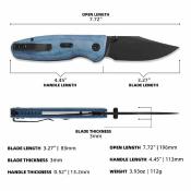 CMB21B Couteau CMB Made Knives Lucky | Lame Drop Point Acier 14C28N Blk | Manche Blue Micarta Liner Lock - Livraison Gratuite