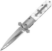 EE10A137WP ElitEdge Knight Warrior – Couteau pliant Linerlock Lame Acier 440C Satin Manche White Synthetic - Livraison Gratuite