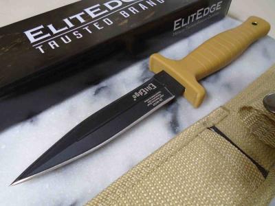 Lot de 3 EE20097DT Dague Elitedge Desert Tan | Lame Double Edge Acier 420C | Manche FRN - Housse nylon - Livraison Gratuite - 